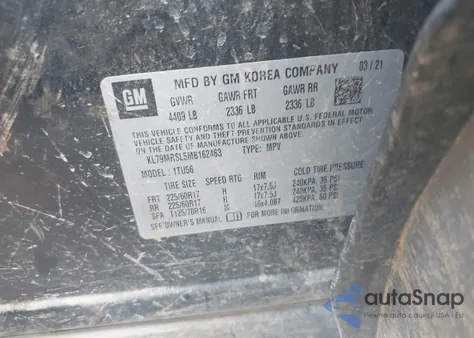 2021 Chevrolet Trailblazer Awd Lt из США, поврежденный, VIN KL79MRSL5MB162463